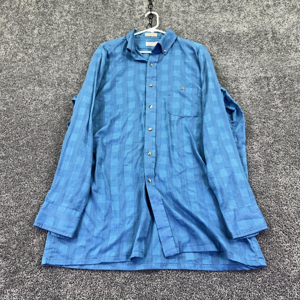Vintage Sovereign Shirt Mens XLT Blue Check Long Sleeve Button Up Tall Casual